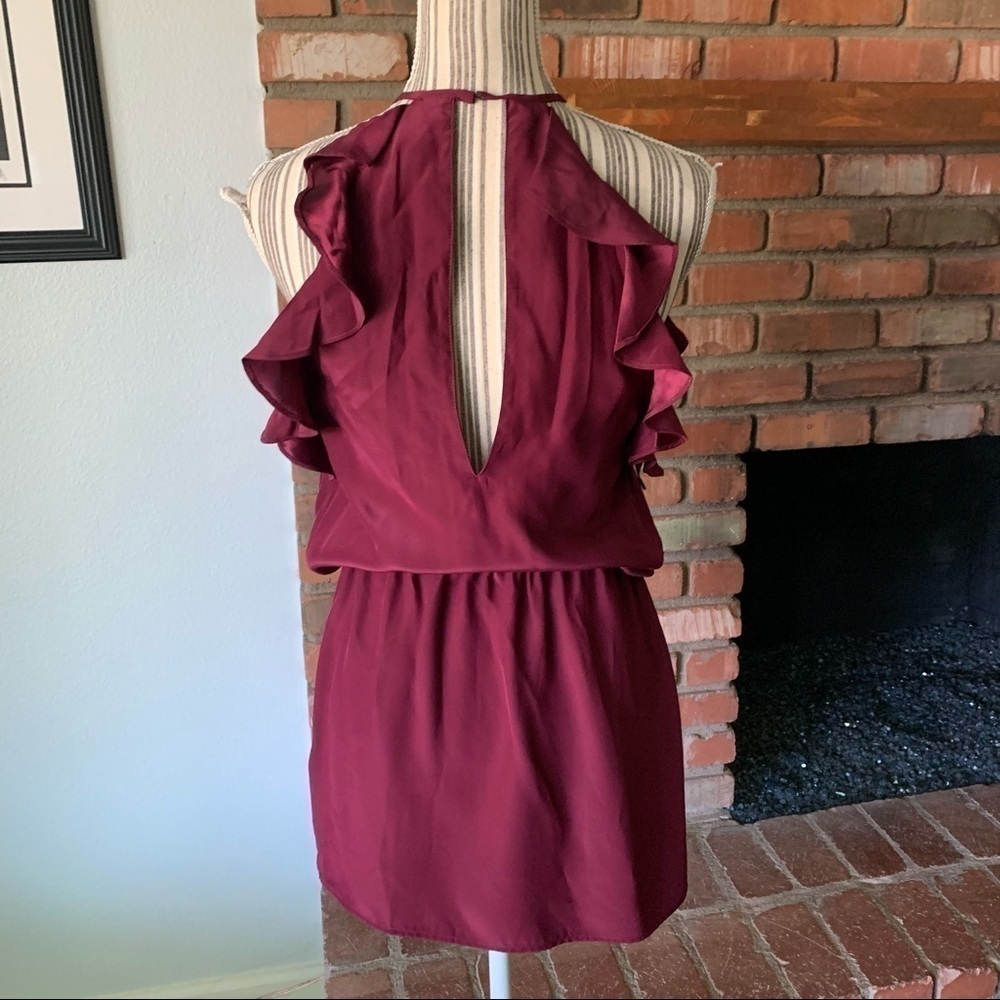 Amanda Uprichard Maroon Silk Ruffle Mini Dress S - Picture 5 of 7